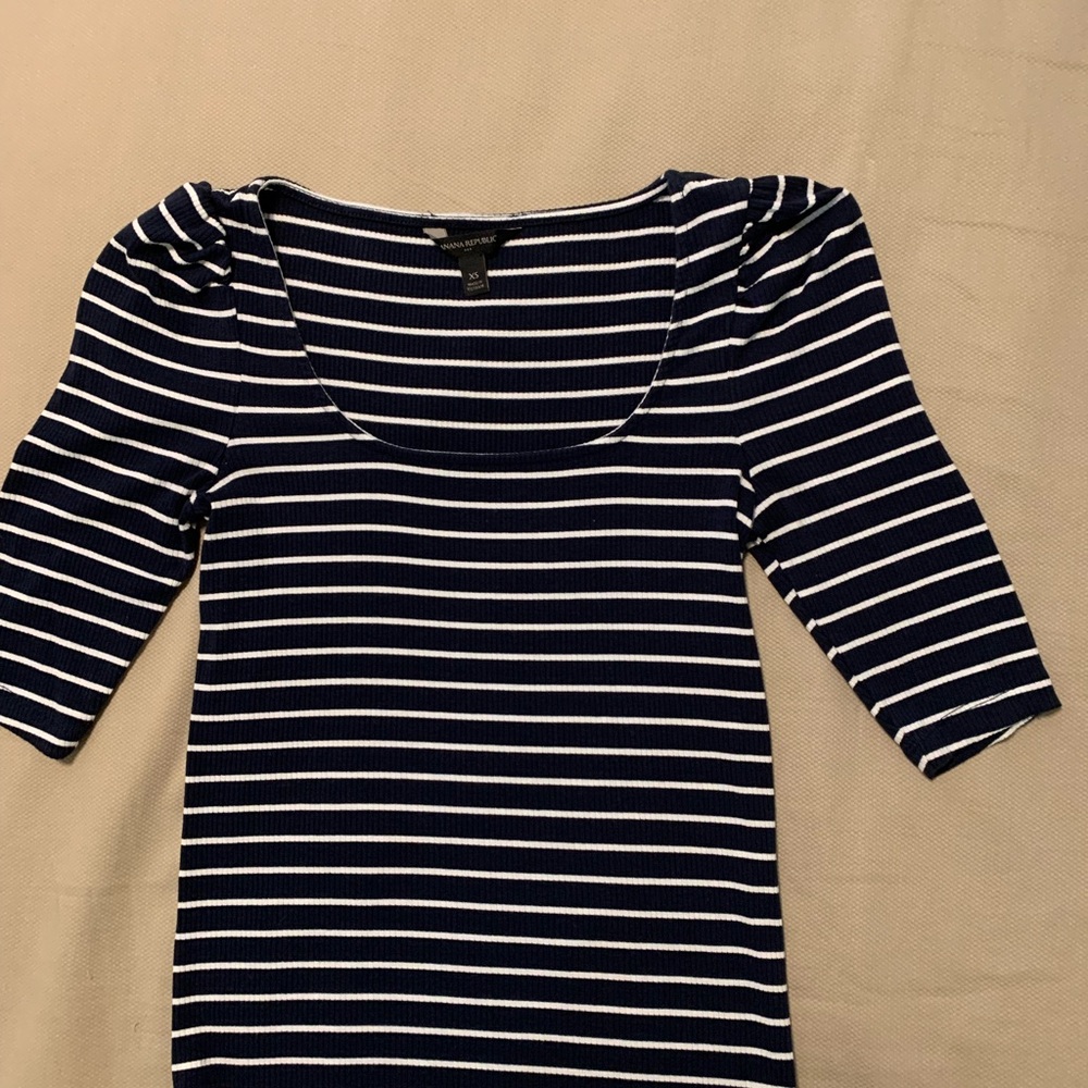 Banana Republic Navy and White Striped XS Top